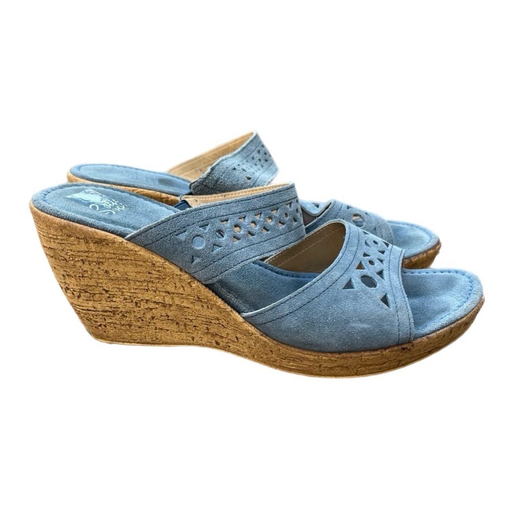 10 Women’s Italian Light Blue Suede Wedge Mules Slide Clogs Summer Shoes